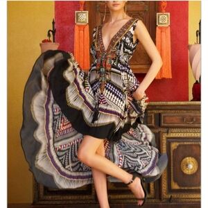 Shahida Parides Tribal High Low Dress S/M - Plunging V-neck Sleeveless